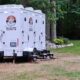 Cozy Cove Restroom Trailer Rental 4-door luxury bathroom trailer rentals for events near me. Event was a backyard wedding in Poulsbo. Rental was The Four Seasons Restroom Trailer 4-stations